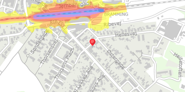 Trafikstøjkort på Hellesvej 4, 6740 Bramming