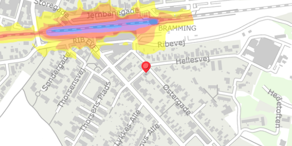Trafikstøjkort på Hellesvej 6, 6740 Bramming