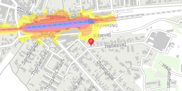 Trafikstøjkort på Hellesvej 7, 6740 Bramming