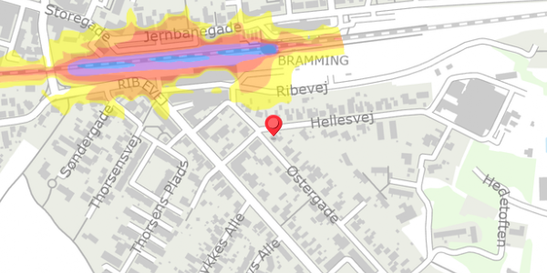 Trafikstøjkort på Hellesvej 8, 6740 Bramming