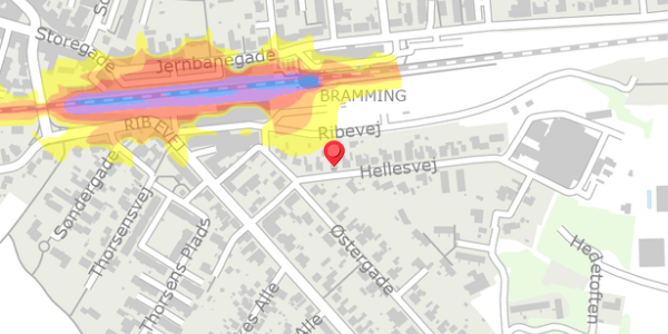 Trafikstøjkort på Hellesvej 11, 6740 Bramming