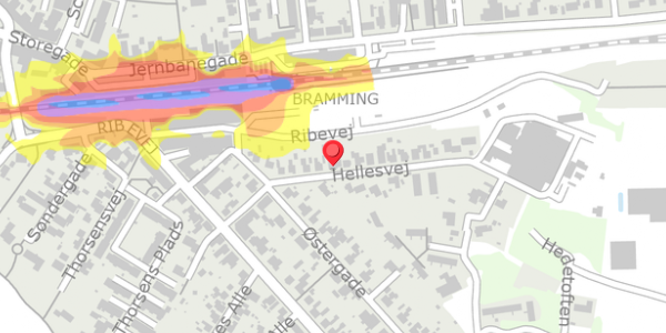 Trafikstøjkort på Hellesvej 15, 6740 Bramming