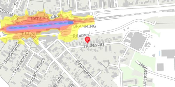 Trafikstøjkort på Hellesvej 17, 6740 Bramming