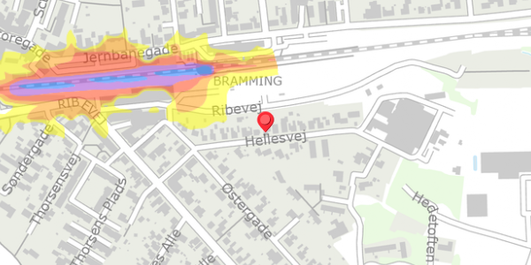 Trafikstøjkort på Hellesvej 19, 6740 Bramming