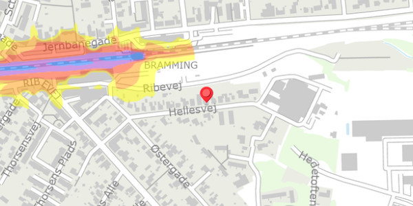 Trafikstøjkort på Hellesvej 25, 6740 Bramming