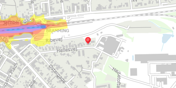 Trafikstøjkort på Hellesvej 33, 6740 Bramming