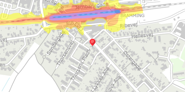 Trafikstøjkort på Ribevej 12, 6740 Bramming