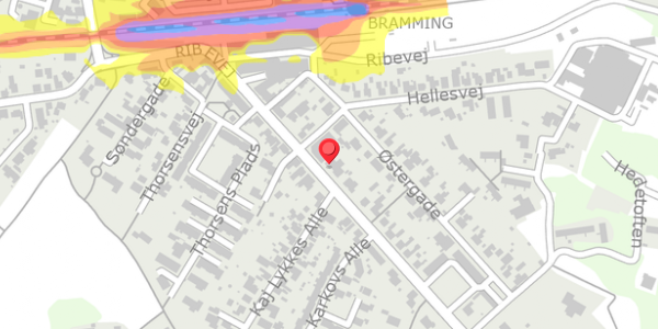 Trafikstøjkort på Ribevej 13, 6740 Bramming