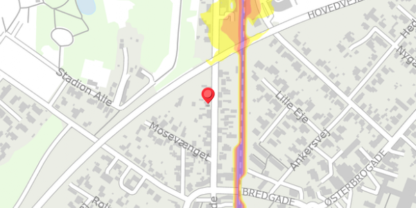 Trafikstøjkort på Mosegade 21, 8722 Hedensted