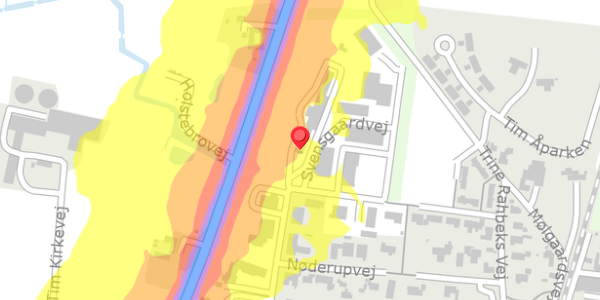 Trafikstøjkort på Svensgaardvej 9A, 6980 Tim