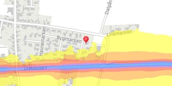 Trafikstøjkort på Bygmarken 36, 7600 Struer