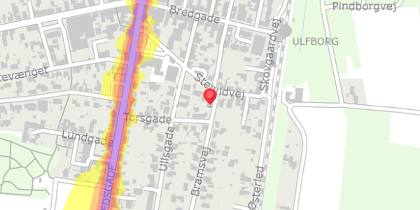 Trafikstøjkort på Bramsvej 2, 6990 Ulfborg