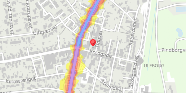Trafikstøjkort på Bredgade 7, 6990 Ulfborg
