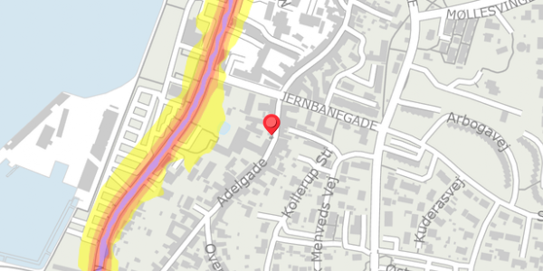 Trafikstøjkort på Adelgade 13, 8400 Ebeltoft