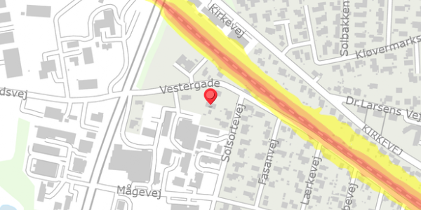 Trafikstøjkort på Vestergade 73, . , 8370 Hadsten