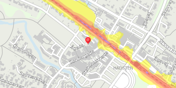 Trafikstøjkort på Ågade 20, 8370 Hadsten