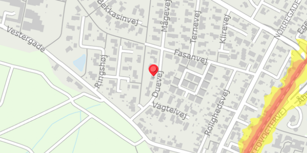 Trafikstøjkort på Duevej 6, . , 8382 Hinnerup