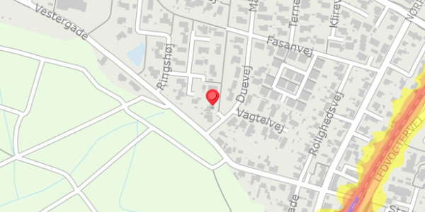Trafikstøjkort på Duevej 14, . , 8382 Hinnerup