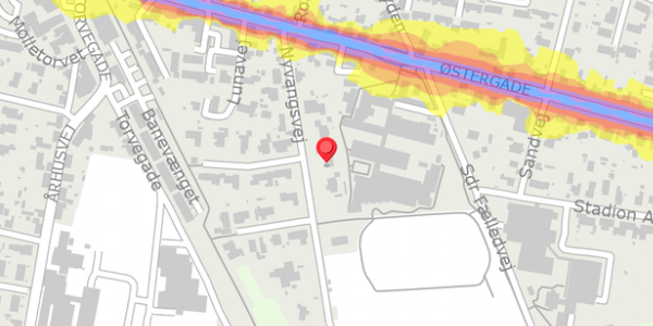 Trafikstøjkort på Nyvangsvej 7, 8963 Auning