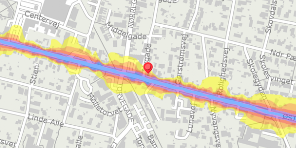 Trafikstøjkort på Østergade 7, 8963 Auning
