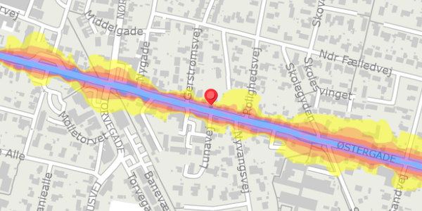Trafikstøjkort på Østergade 21, 8963 Auning