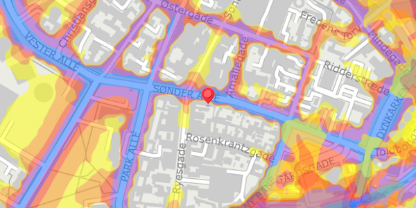 Trafikstøjkort på Sønder Allé 10, 3. th, 8000 Aarhus C