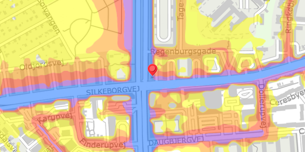 Trafikstøjkort på Vestre Ringgade 34, 2. th, 8000 Aarhus C