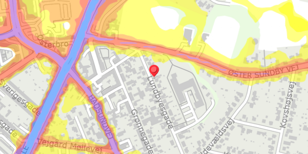 Trafikstøjkort på Lundbyesgade 11, . , 9000 Aalborg
