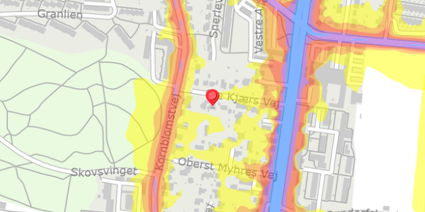 Trafikstøjkort på Ole Kjærs Vej 11, 9000 Aalborg