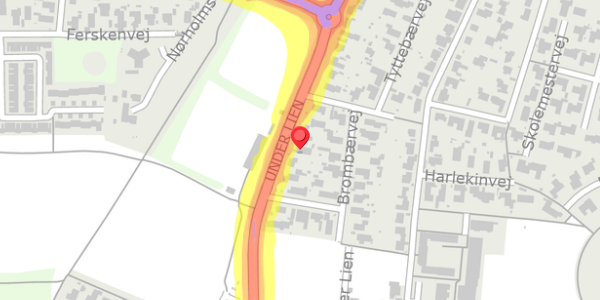 Trafikstøjkort på Under Lien 55, 9000 Aalborg