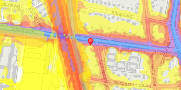Trafikstøjkort på Lundevangsvej 25, 2900 Hellerup