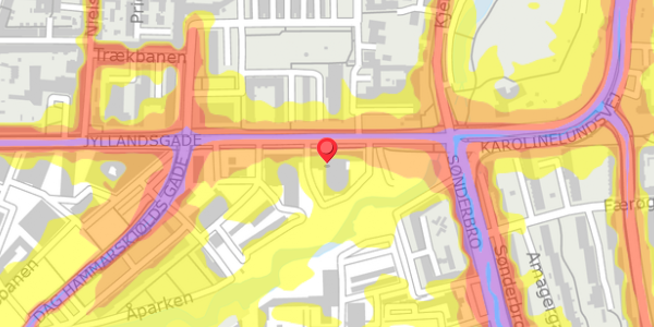 Trafikstøjkort på Jyllandsgade 28, 9000 Aalborg