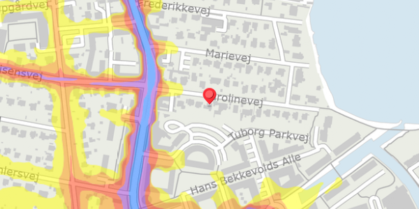 Trafikstøjkort på Carolinevej 10, 2900 Hellerup