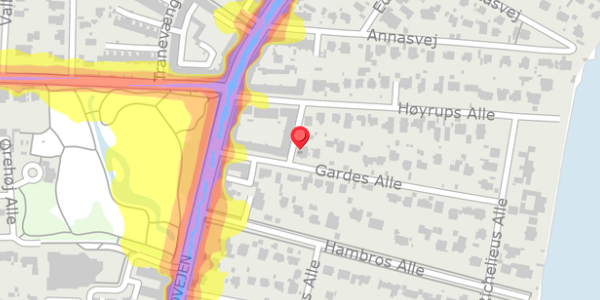 Trafikstøjkort på Gardes Alle 9A, 2900 Hellerup