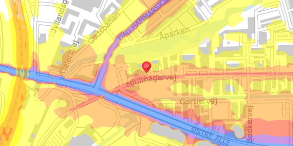 Trafikstøjkort på Hjulmagervej 36, 9000 Aalborg