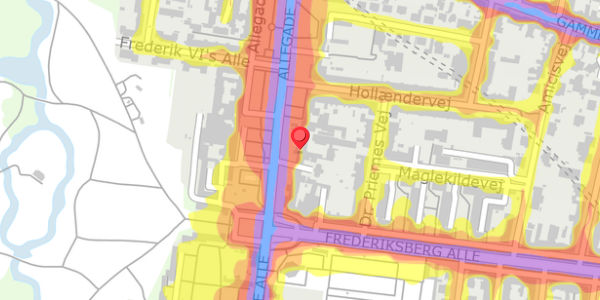 Trafikstøjkort på Allegade 8A, 2000 Frederiksberg