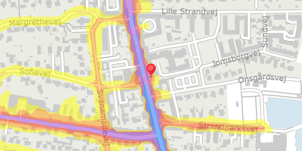 Trafikstøjkort på Strandvejen 102A, 2900 Hellerup