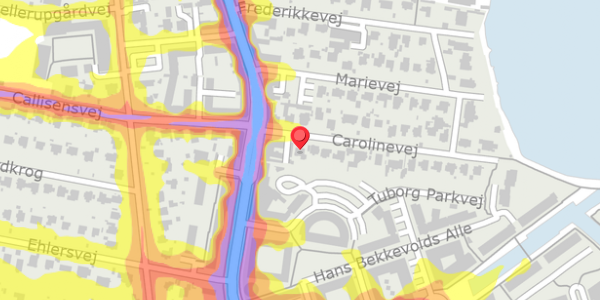 Trafikstøjkort på Carolinevej 4, 2900 Hellerup