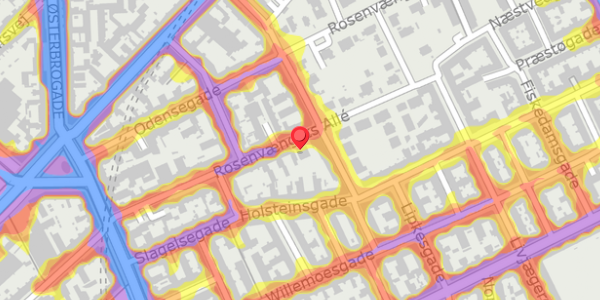 Trafikstøjkort på Rosenvængets Allé 28, 2100 København Ø