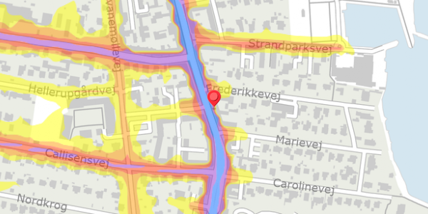 Trafikstøjkort på Strandvejen 84, 2900 Hellerup