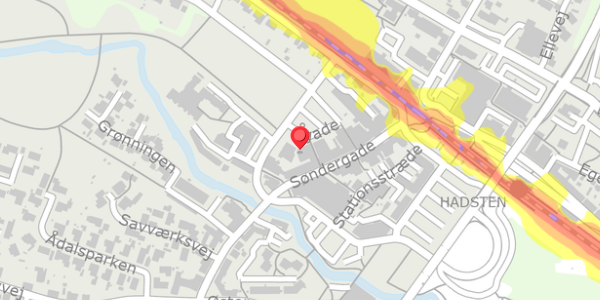 Trafikstøjkort på Ågade 10, 8370 Hadsten