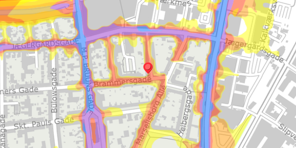 Trafikstøjkort på Brammersgade 41, 8000 Aarhus C