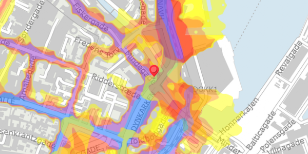 Trafikstøjkort på Mindegade 13, 8000 Aarhus C