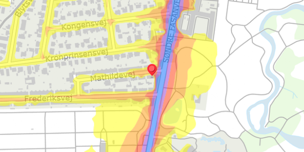 Trafikstøjkort på Mathildevej 1, 2000 Frederiksberg
