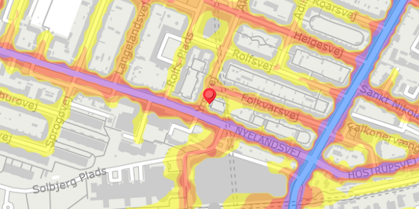 Trafikstøjkort på Yrsavej 2, 2000 Frederiksberg