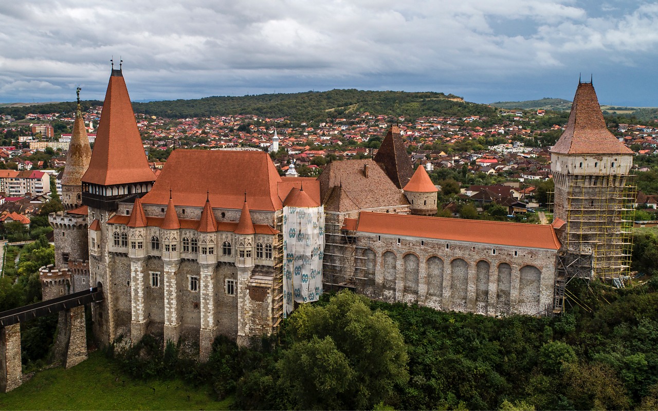 Hunedoara Castle - From Drone, Romania