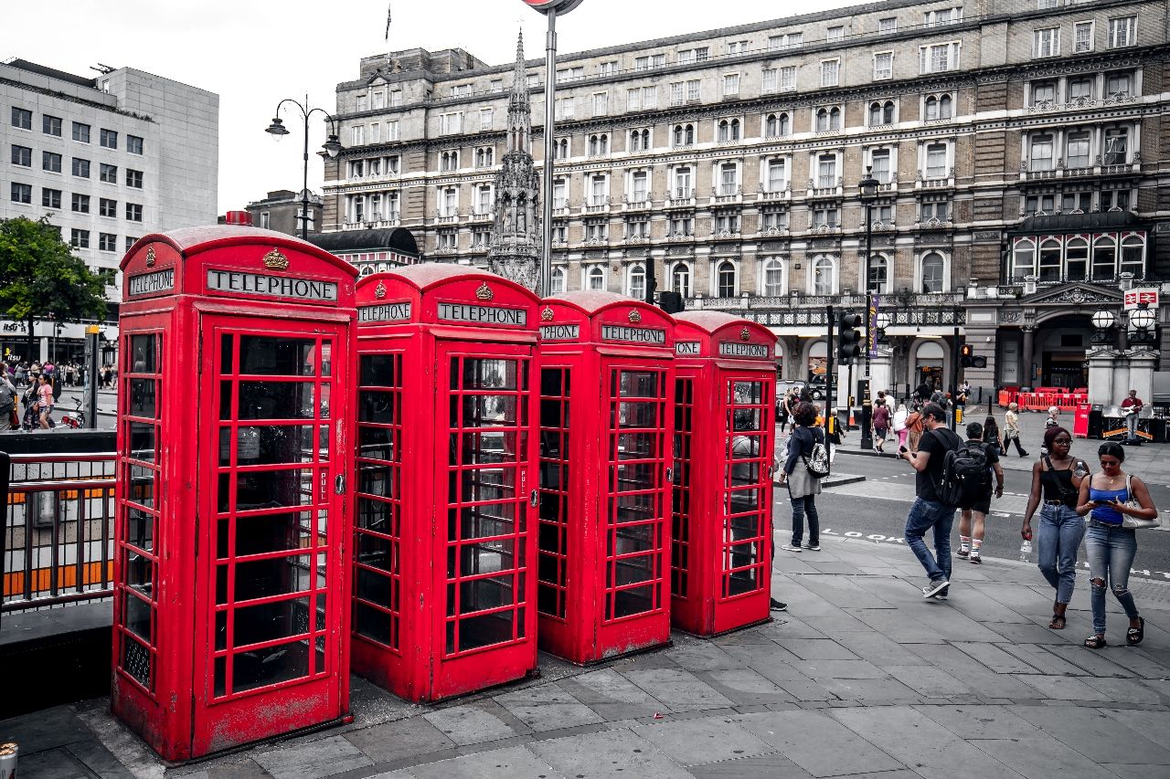 Red Phone boxes - From Charing Cross Station, United Kingdom