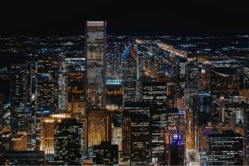 AON and One Prudential Plaza Buildings - از جانب From John Hancock 360Chicago observatory, United States