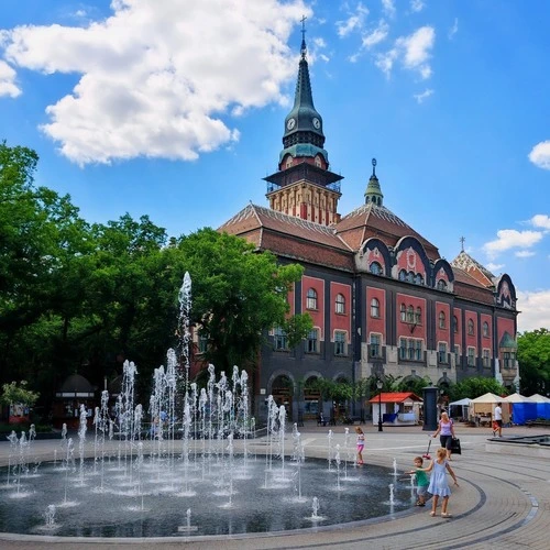 Subotica Town Hall with new Fountain - Aus Trg Slobode, Serbia