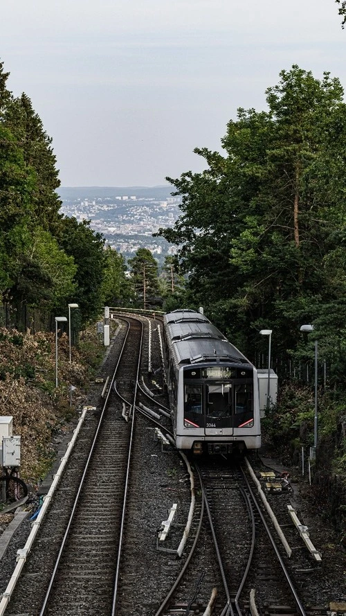 Metro line towards Oslo - Desde Bridge over the Holmenkollen Station, Norway